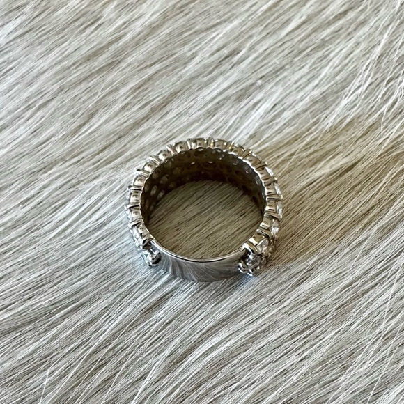 Solid 14k white gold DN 3-row round cut lab created diamond half eternity band - Picture 8 of 14